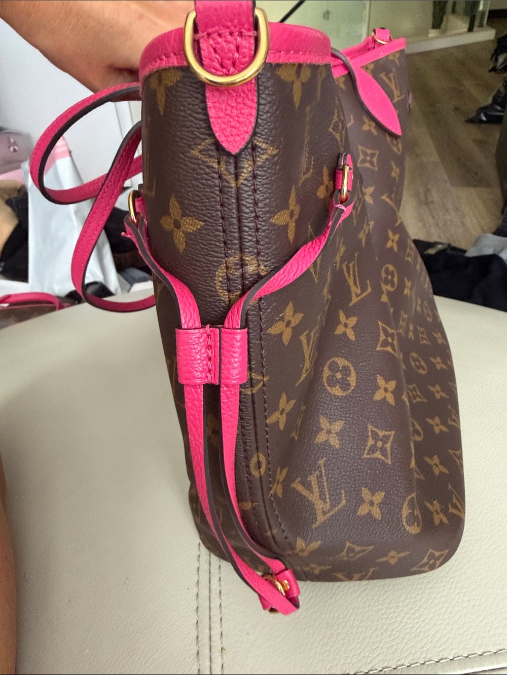 Louis Vuitton Monogram Canvas Tote with Hot Pink Trim - Picture 3 of 12